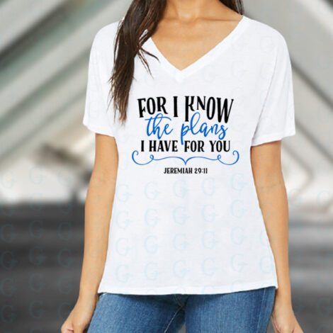 For the Glory of God V-Neck T-Shirt with Jeremiah 29-11 For I know the plans I have for you