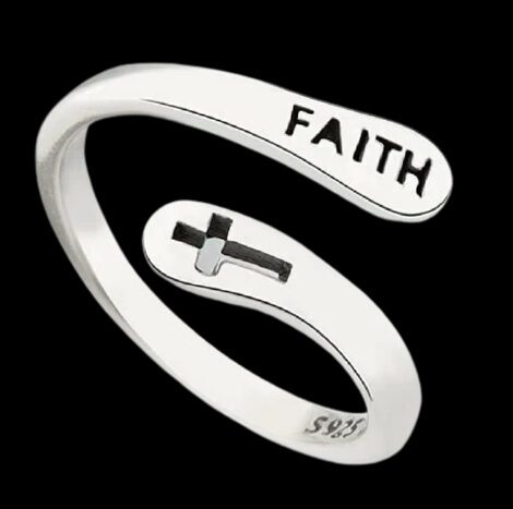 Silver ring with faith and cross