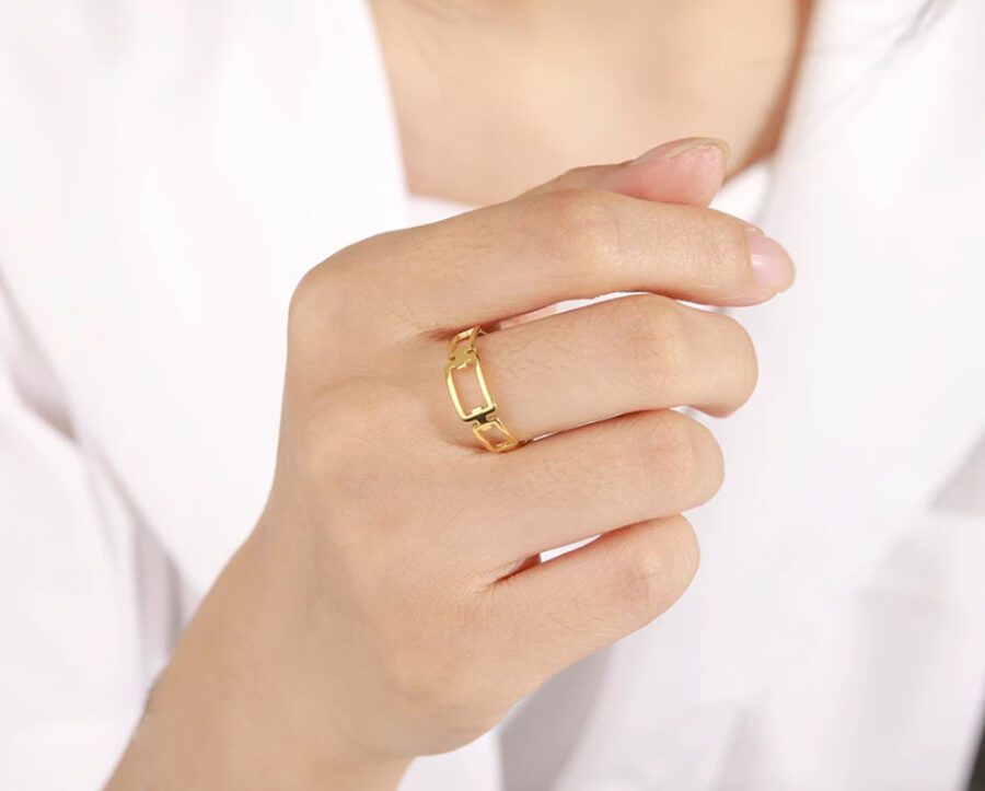 Gold Rectangle Stitching Ring for Women